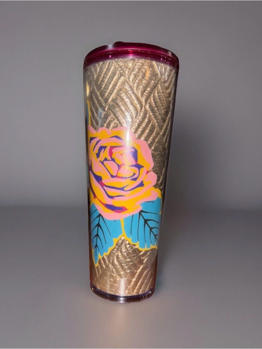 Starbucks Rose Print Gold Floral Travel Tumbler with Pink Accent 2020 limited